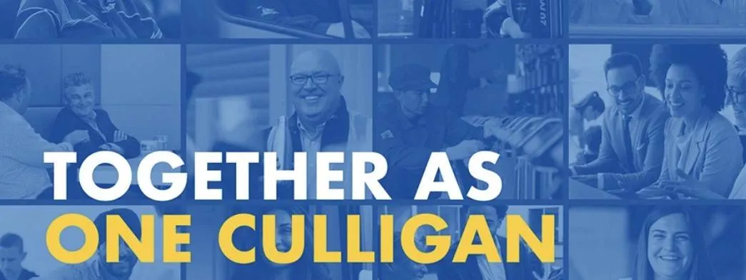 Collage de personnes souriantes avec le texte : Together as One Culligan.